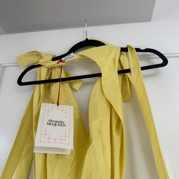 NWT Alexander McQueen Gathered Mini Dress In Yellow Cut-out Flared Sz 40 - Picture 10 of 10